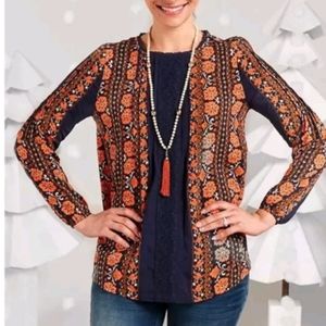 Matilda Jane Top Floret Floral Crochet Top Navy Orange Boho size Small
